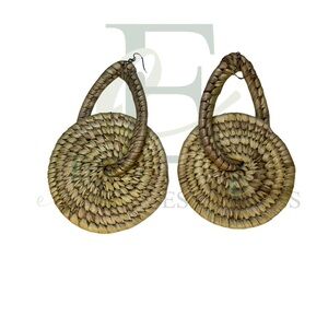 NWOT - Large Natural Handwoven Raffia Hoop Earrings